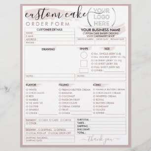 Roze Modern Script Bakkerij Taart Bestelformulier Flyer