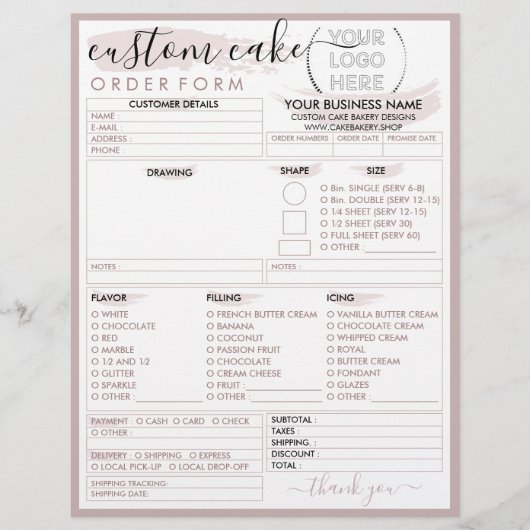 Roze Modern Script Bakkerij Taart Bestelformulier Flyer (Voorkant)