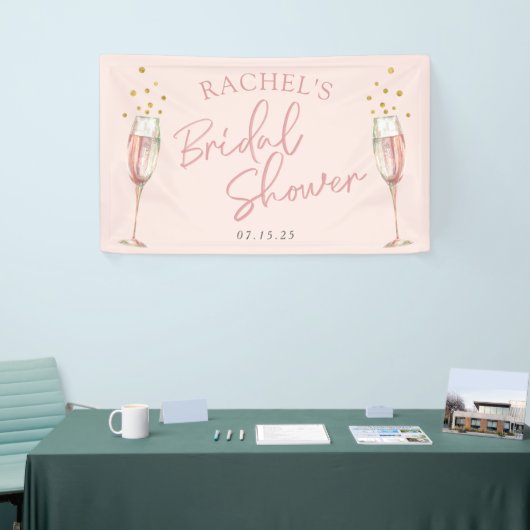 Roze modern script champagne vrijgezellenfeest wel spandoek (Beurs)