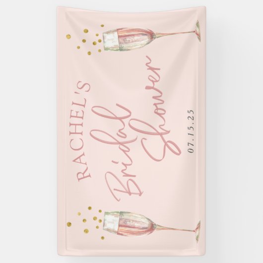 Roze modern script champagne vrijgezellenfeest wel spandoek (Verticaal)