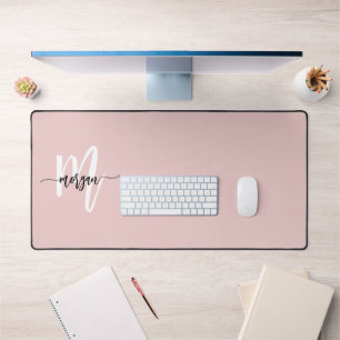 Roze Modern Script Girly Monogram Naam Bureaumat