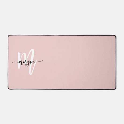 Roze Modern Script Girly Monogram Naam Bureaumat (Voorkant)