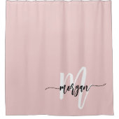 Roze Modern Script Girly Monogram Naam Douchegordijn (Voorkant)