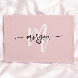 Roze Modern Script Girly Monogram Naam Kussensloop