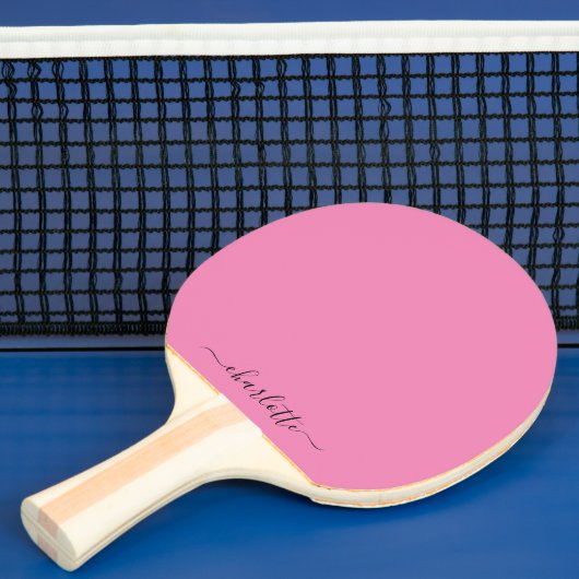 Roze Modern Script Girly Monogram Naam Ping Pong Tafeltennisbatje (Insitu)
