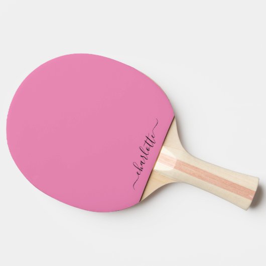 Roze Modern Script Girly Monogram Naam Ping Pong Tafeltennisbatje (Zijkant)