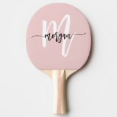 Roze Modern Script Girly Monogram Naam Tafeltennisbatje (Voorkant)