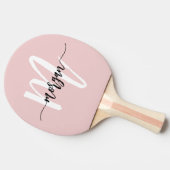 Roze Modern Script Girly Monogram Naam Tafeltennisbatje (Zijkant)