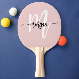 Roze Modern Script Girly Monogram Naam Tafeltennisbatje
