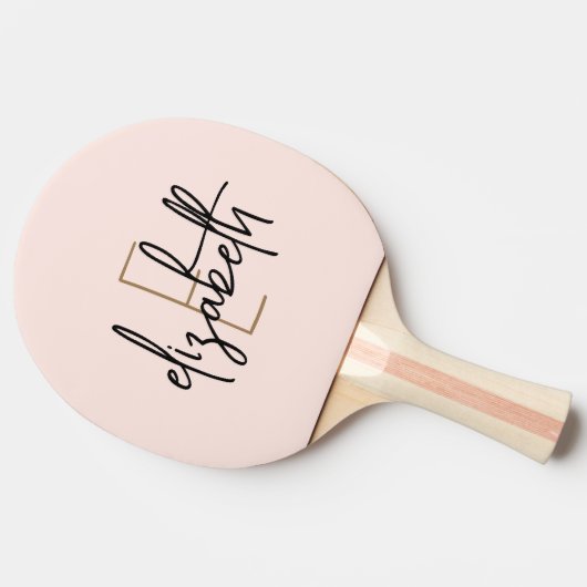 Roze Modern Script Girly Monogram Naam Tafeltennisbatje (Zijkant)