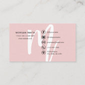 Roze Modern Script Girly Monogram Naam Visitekaartje (Achterkant)
