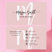 Roze Modern Script Girly Monogram Naam Visitekaartje