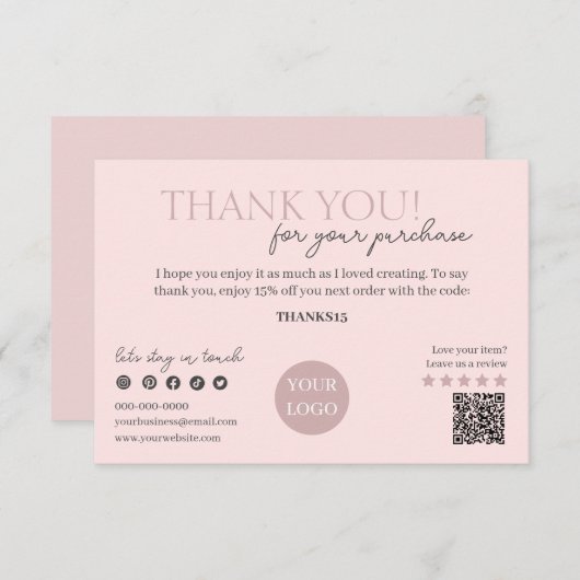 Roze Modern Script QR-code, dank u zakelijk Informatiekaartje (Voorkant / Achterkant)