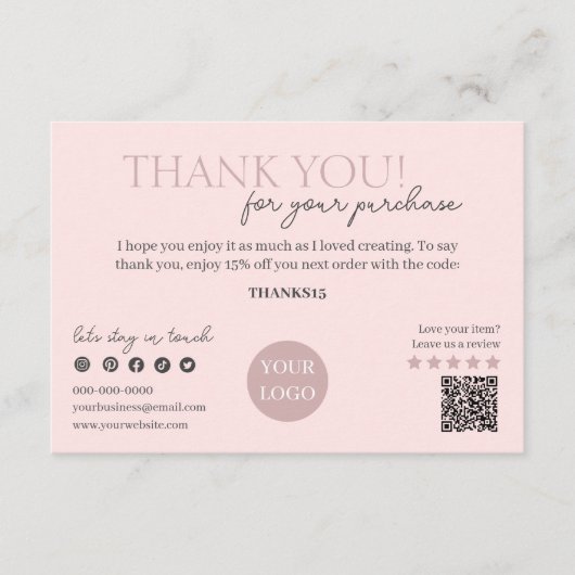 Roze Modern Script QR-code, dank u zakelijk Informatiekaartje (Voorkant)