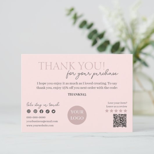 Roze Modern Script QR-code, dank u zakelijk Informatiekaartje (Staand voorkant)