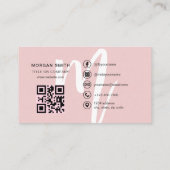 Roze Modern Script QR Code Monogram Naam Visitekaartje (Achterkant)