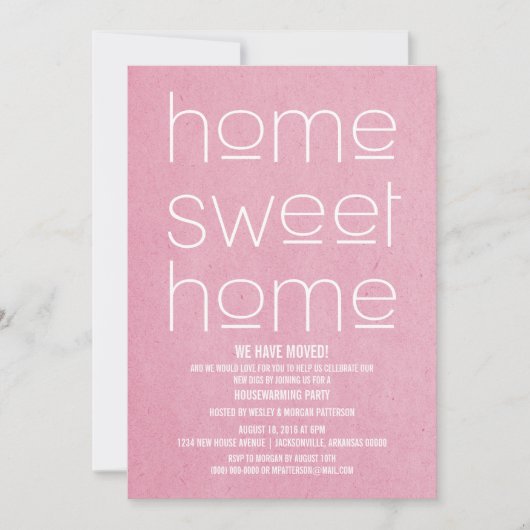 Roze Modern Sweet Home Housewarming Party Kaart (Voorkant)