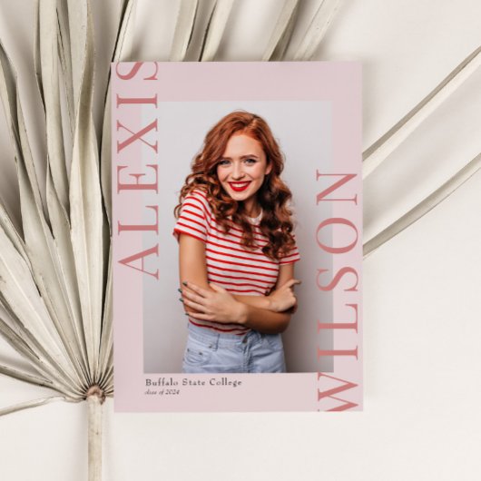 Roze Modern Trendy Minimalist 3 foto Afstuderen Kaart