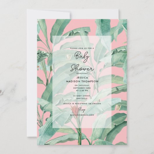 Roze Modern Tropical Palm Leaves Baby shower Kaart (Voorkant)
