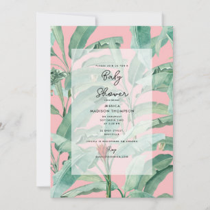 Roze Modern Tropical Palm Leaves Baby shower Kaart
