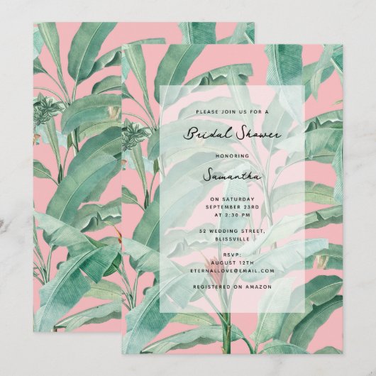 Roze Modern Tropical Palm Leaves Vrijgezellenfeest Kaart (Voorkant / Achterkant)