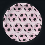 Roze Modern Voetbal Football Pattern Papieren Bordje<br><div class="desc">Papieren borden met meisjesvoetbal thema. Football voetbal papier borden. Gepersonaliseerd cadeau voor voetballer,  voetballer.</div>