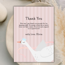 Roze Modern Whimsical Princess Swan Baby shower Bedankkaart
