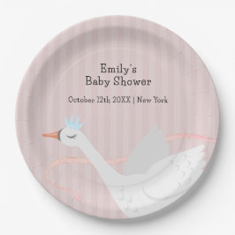 Roze Modern Whimsical Princess Swan Baby shower Papieren Bordje