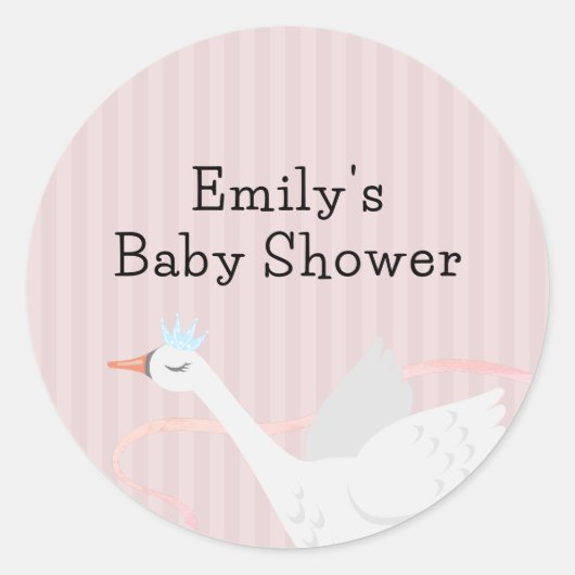 Roze Modern Whimsical Princess Swan Baby shower Ronde Sticker (Voorkant)