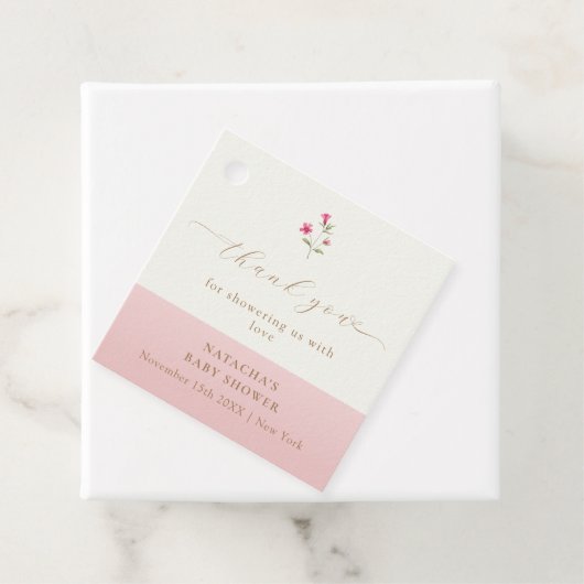 Roze Modern Wildflower Baby shower Dank u Bedankjes Labels (In situ)