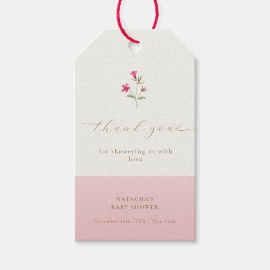 Roze Modern Wildflower Baby shower Dank u Cadeaulabel (Voorkant)