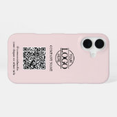 Roze Modern Zakelijk Logo & QR Code Promotie iPhone 16 Hoesje (Achterkant horizontaal)