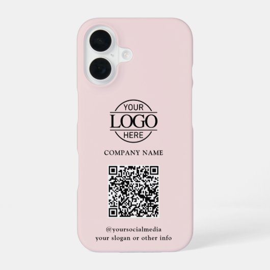 Roze Modern Zakelijk Logo & QR Code Promotie iPhone 16 Hoesje (Achterkant)