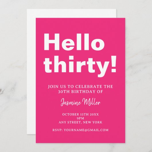 Roze Moderne 30e Verjaardag uitnodiging (Voorkant / Achterkant)