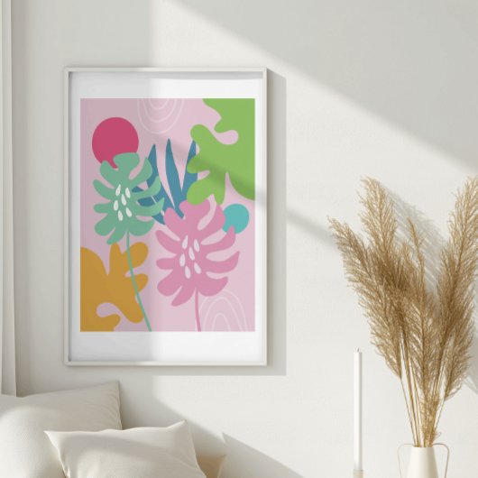 Roze moderne, abstracte, flortropische kunst poster