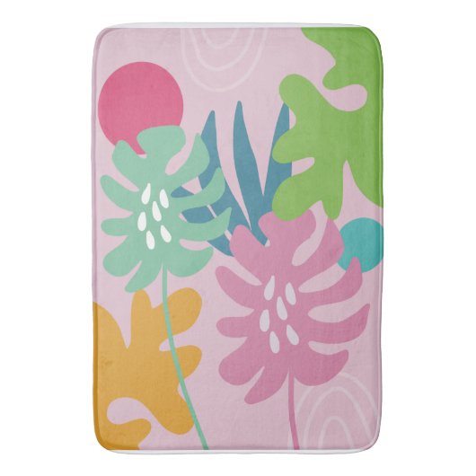 Roze moderne, abstracte, flortropische roze badmat (Voorkant Verticaal)