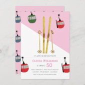 Roze Moderne  Aprés Ski Verjaardag Kaart (Voorkant / Achterkant)