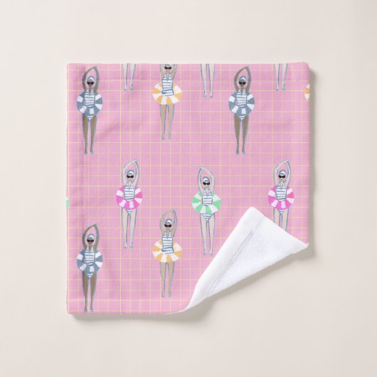 Roze moderne artistieke zwemmers bad handdoek (Wasdoekje)