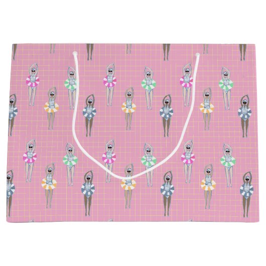 Roze moderne artistieke zwemmers groot cadeauzakje (Voorkant)