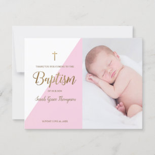 Roze Moderne Baby Meisje Foto Doop Dank u Kaart