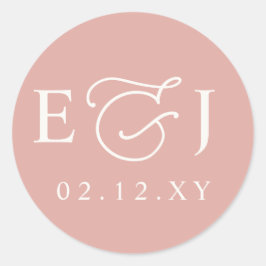 Roze Moderne Beginletters Monogram Huwelijk Ronde Sticker