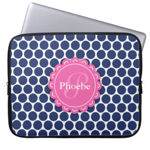 Roze moderne bloem blauw polaire dot patroon laptop sleeve