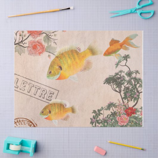  roze moderne bloemen en vis tissuepapier (Craft)