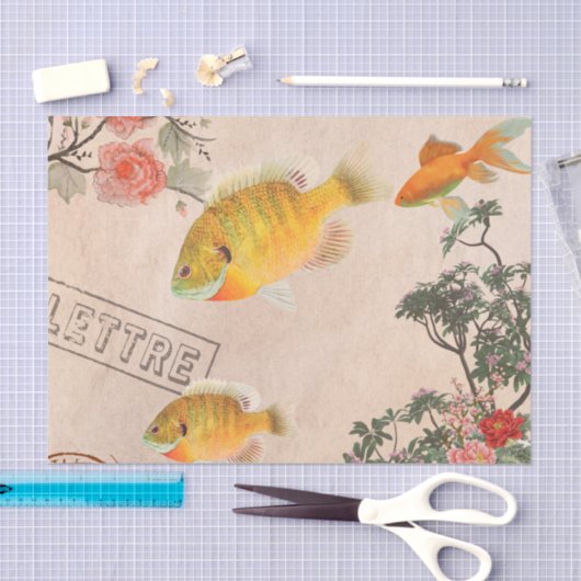  roze moderne bloemen en vis tissuepapier (Craft)