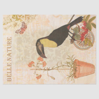 roze moderne bloemen en vogel tissuepapier