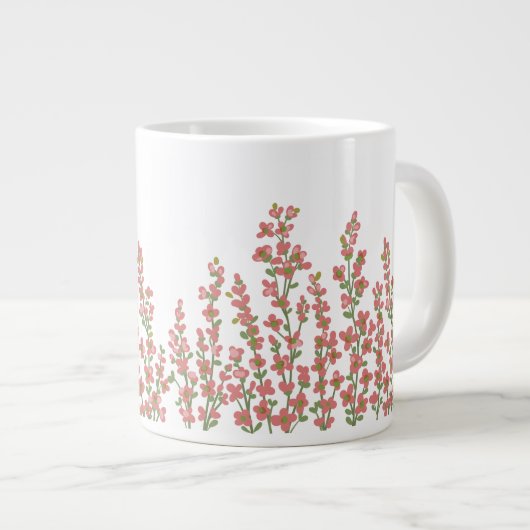 Roze moderne bloemen grote koffiekop (Voorkant rechts)
