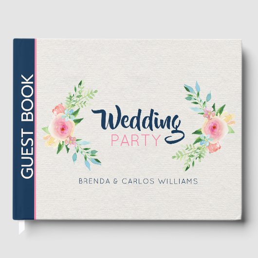 Roze moderne bloemen rand ambachtelijke papier tex gastenboek (Voorkant)