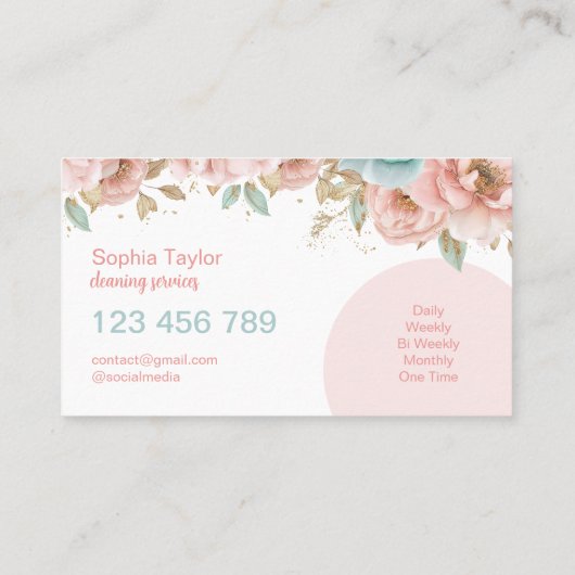 Roze Moderne Bloemenhuis schoonmaakdiensten Visitekaartje (Achterkant)