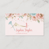 Roze Moderne Bloemenhuis schoonmaakdiensten Visitekaartje (Voorkant)