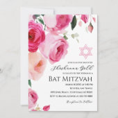 Roze Moderne Bloemige Bat Mitzvah Uitnodiging (Voorkant)